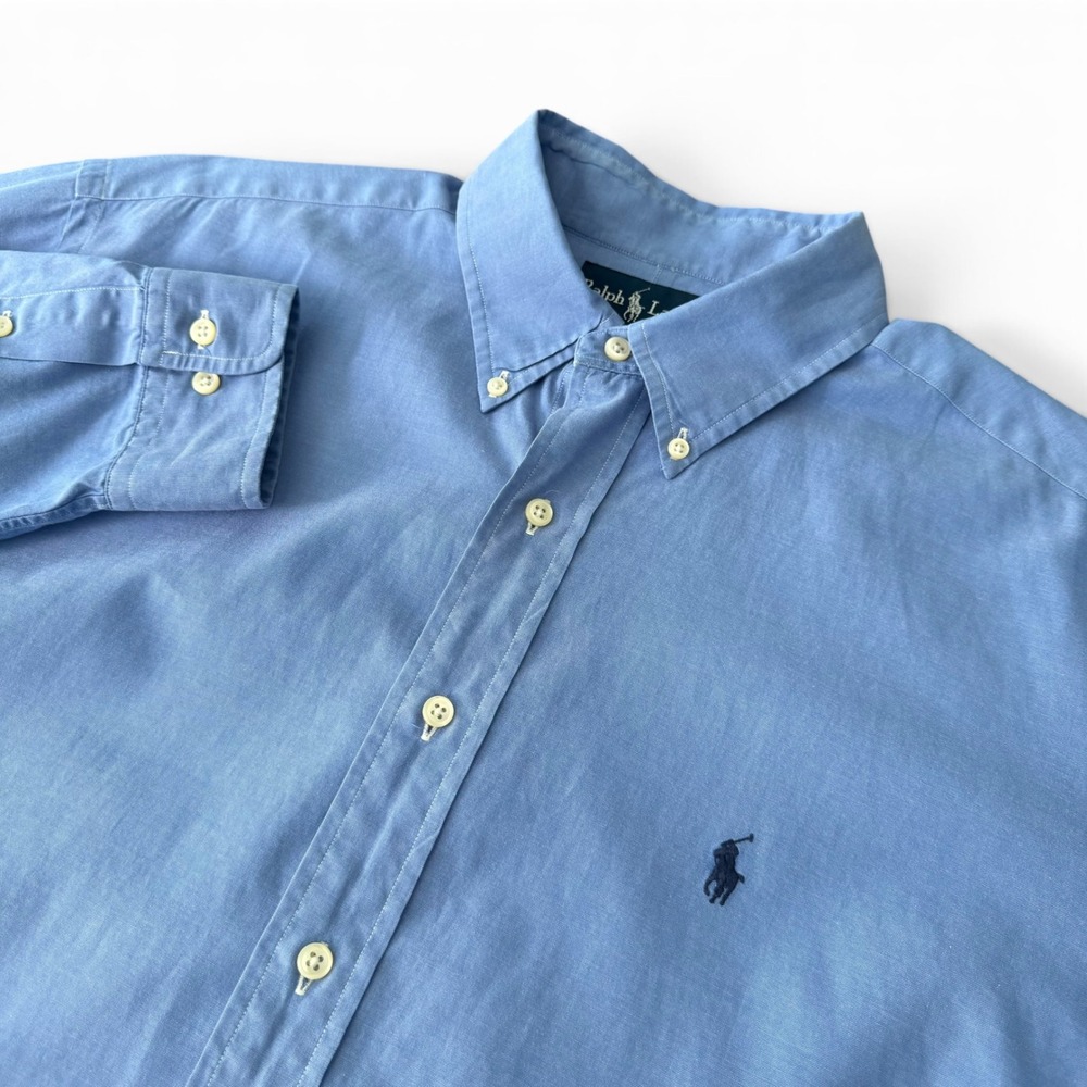 Ralph Lauren Classic Oxford Chambray Shirt Men 16.5 34/35 Blue Cotton Pony VTG